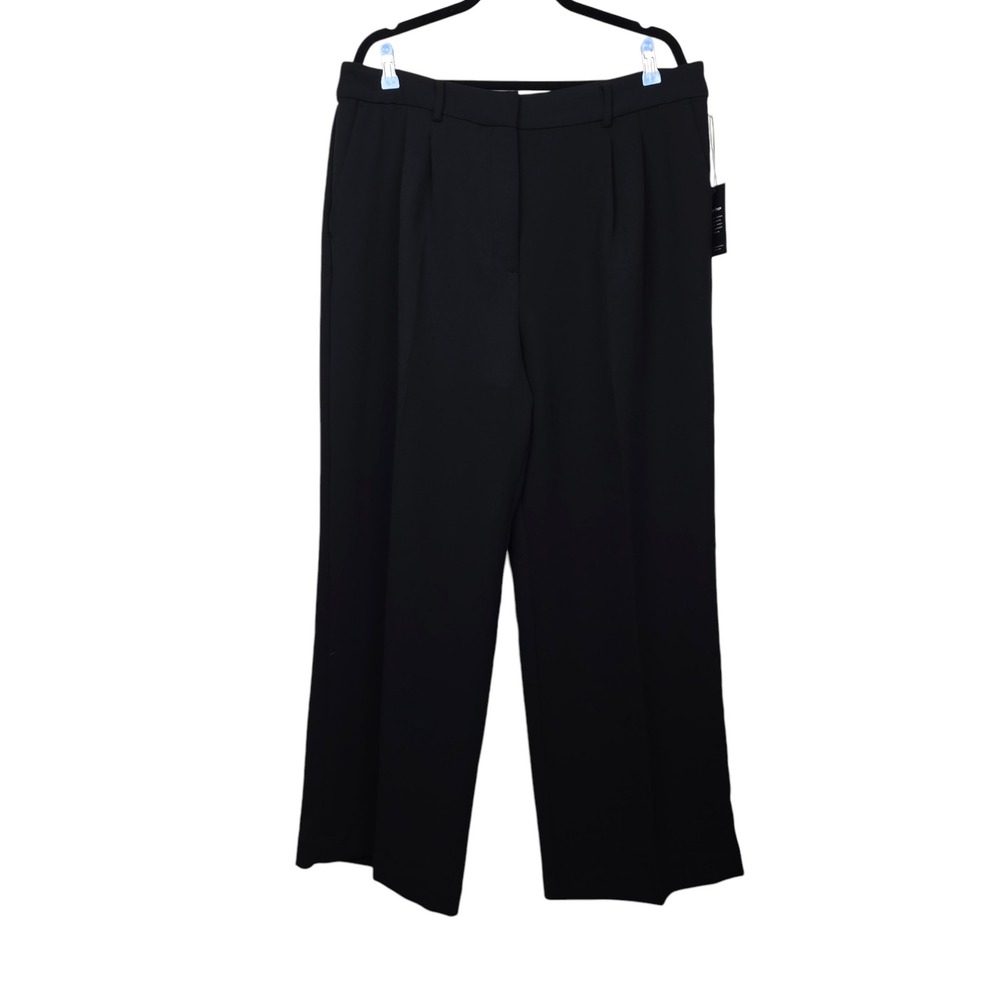 Loft Womens Versa Black Crepe Drape Wide Leg Pleated Trousers Pant Size 16 NWT